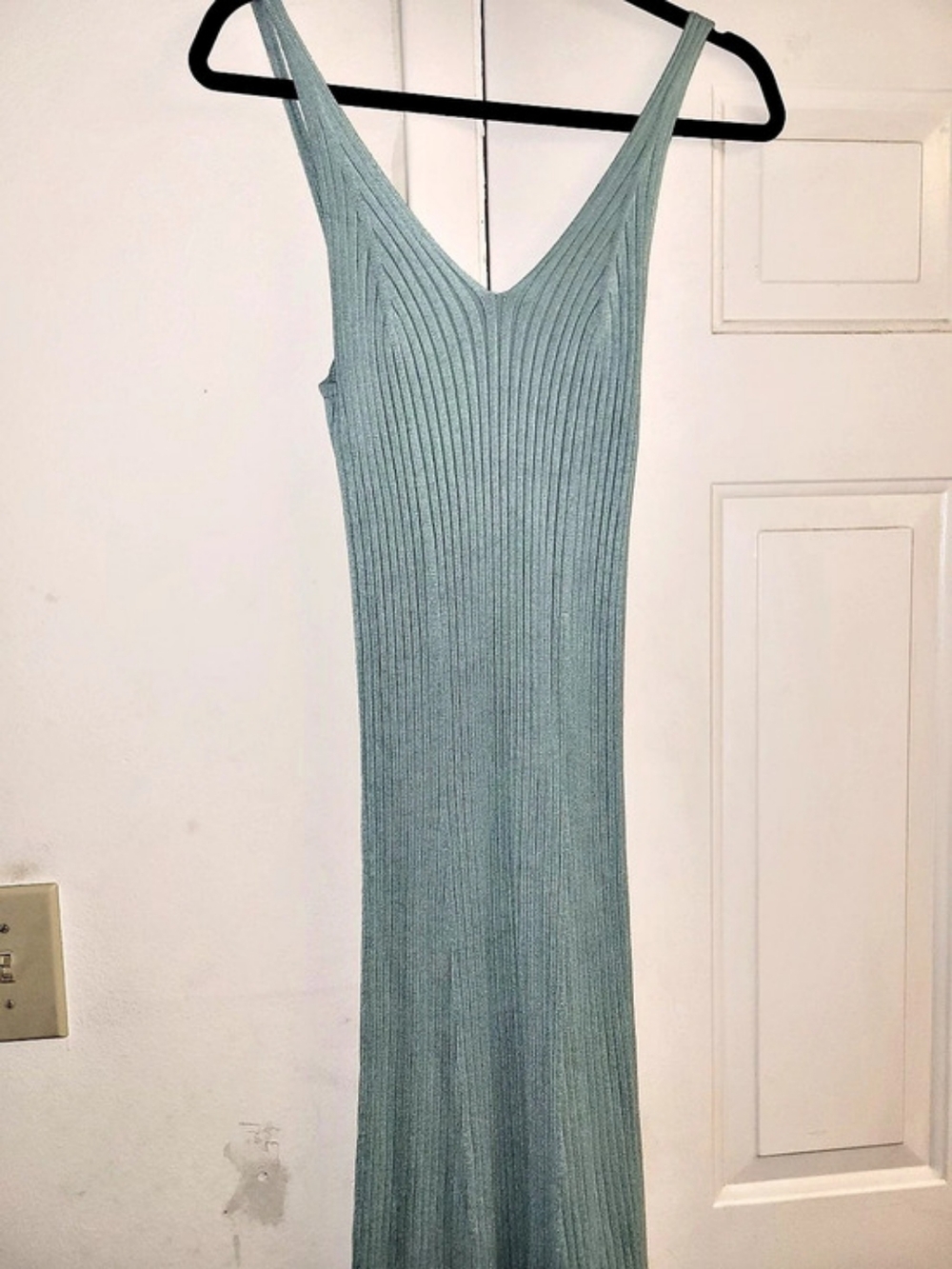 MEROKEETY Ribbed Knit Maxi Dress in Green Size Large